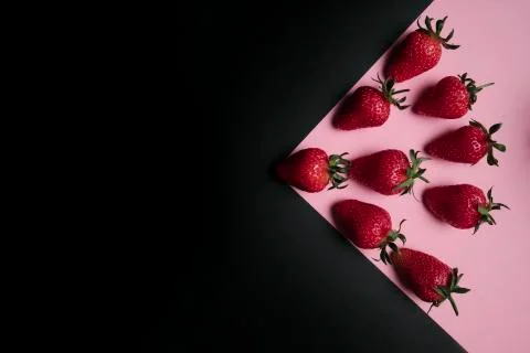Kitchen table with products, top view. Strawberry. Top view in frame only Stock Photos