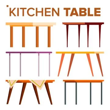 Kitchen Table Set Vector. Interior Design Element. Classic Home Dinner Table Stock Illustration