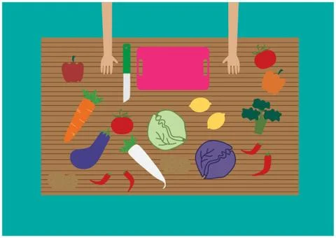 Kitchen Table With Vegetables Stock Illustration