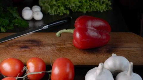 Kitchen table with vegetables. Stock-Fotos