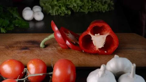 Kitchen table with vegetables. Stock-Fotos
