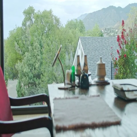 Kitchen Table with a View of outside Stock Footage