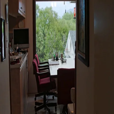 Kitchen Table with a View of outside Push Stock Footage 69560431