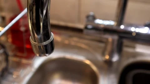 Kitchen Tap With Blurred Background Stock Footage 139032297