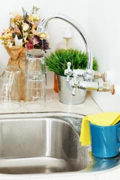 Kitchen. tea cup in the sink Stock Photos