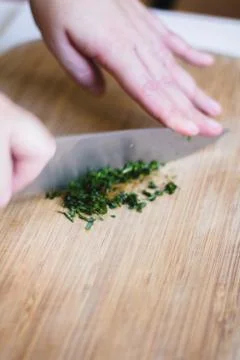 Kitchen techniques on a marble mortar Foto stock