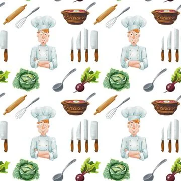 Kitchen theme seamless pattern for your design Stock Illustration