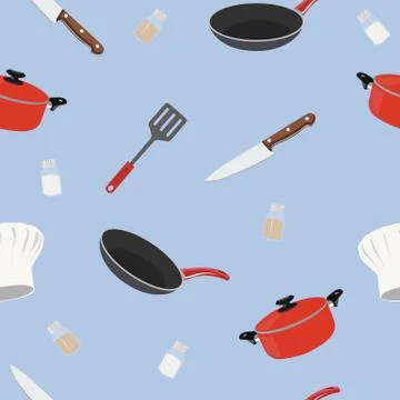 Kitchen Themed Seamless Pattern Background Stock Illustration