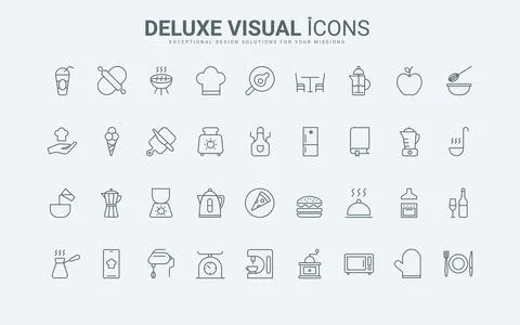 Kitchen thin black and red line icons set, electrical appliances and chefs tools 스톡 일러스트