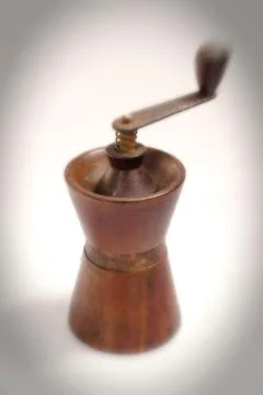 Kitchen thing, wooden pepper mill on white background Foto stock
