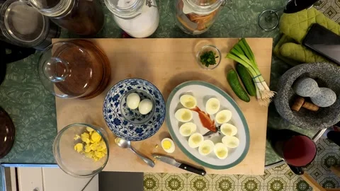 Kitchen Timelapse Deviled Eggs Cutting Board Meal Healthy Lifestyle Eating Food 스톡 동영상 324874078