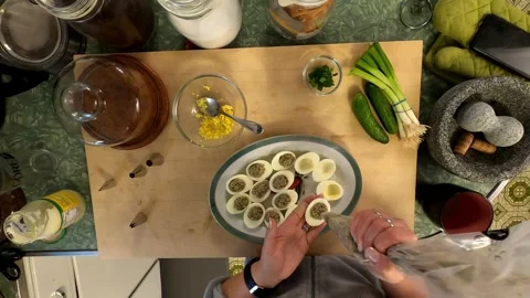 Kitchen Timelapse Deviled Mushroom Eggs Cuttingboard Meal Healthy Lifestyle Stock Footage 324876868