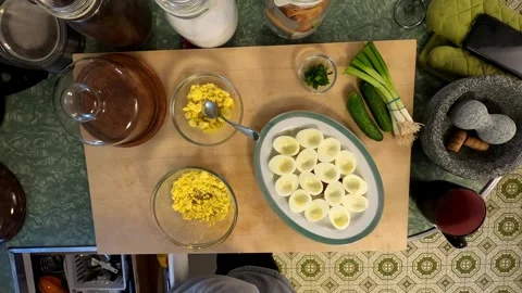 Kitchen Timelapse Deviled Mushroom Eggs Cuttingboard Meal Healthy Lifestyle Stock Footage 324877066