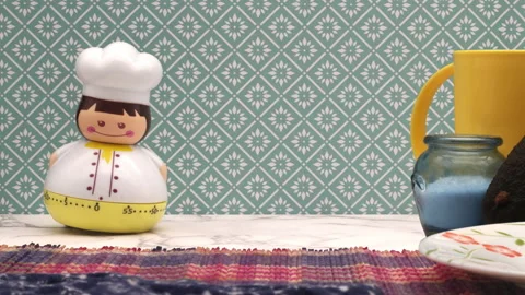 The kitchen timer alarm sounds and the chef dances Stock Footage 242017637