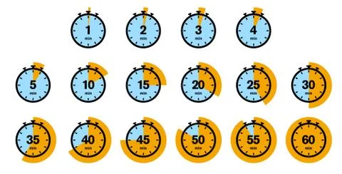 Kitchen timer icon set, 1 to 60 minutes countdown symbols イラスト素材