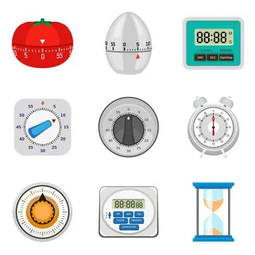 Kitchen timer icon set, flat style Stock Illustration