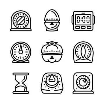 Kitchen timer icon set, outline style Stock Illustration