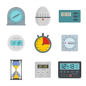 Kitchen timer icons set, flat style Illustrazione stock