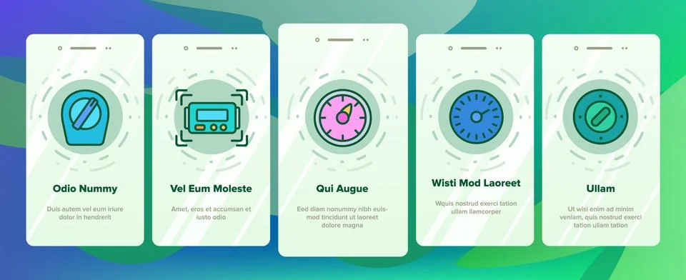 Kitchen Timer Tool Onboarding Icons Set Vector Stockillustratie