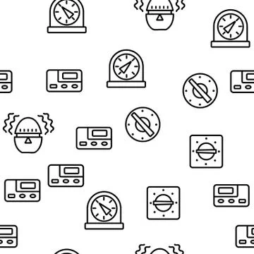 Kitchen Timer Tool Vector Seamless Pattern Stock Illustration