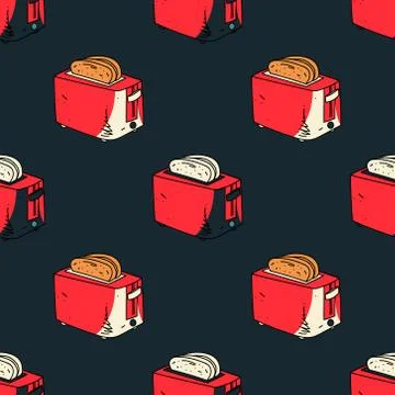 Kitchen toaster seamless pattern Stock Illustration