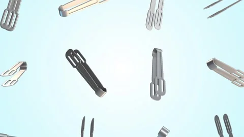 Kitchen Tongs Falling on a Light Background. Kitchen Utensils 3D Animation. 4K Stock Footage 294300497
