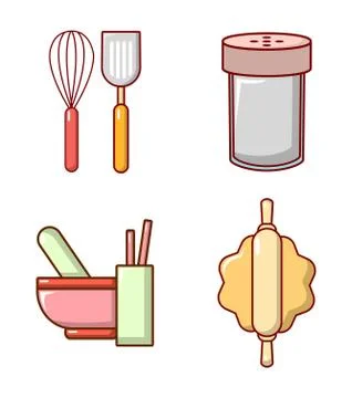 Kitchen tool icon set, cartoon style Stock Illustration