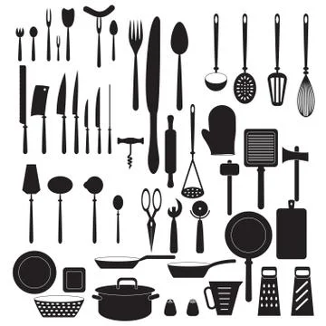 Kitchen tool icons set. Vector silhouettes Stock Illustration