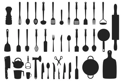 Kitchen tool silhouettes 스톡 일러스트