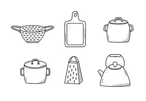Kitchen tools and tableware doodle icon. Vector illustration set of elements  Stock Illustration