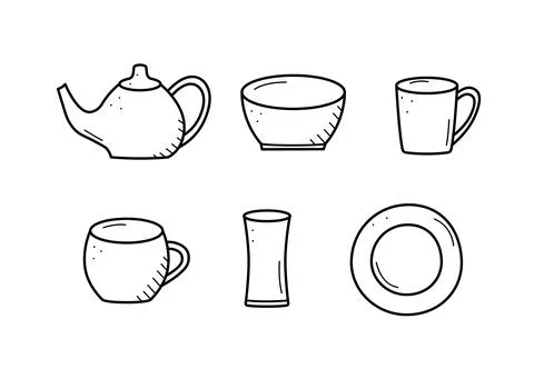 Kitchen tools and tableware doodle icon. Vector illustration set of elements  Stock Illustration