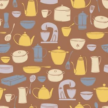 Kitchen tools  and utensils for cooking.Vector  pattern Stock Illustration