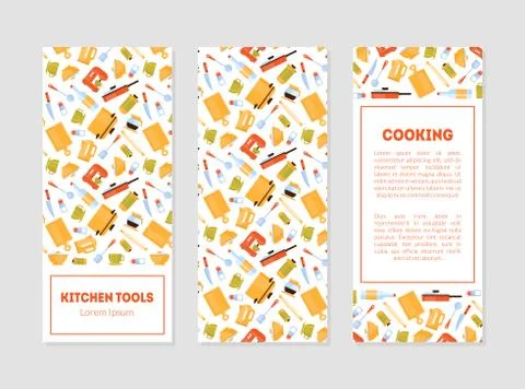 Kitchen Tools Banner Templates Set with Cooking Utensils Pattern and Place for Stock Illustration