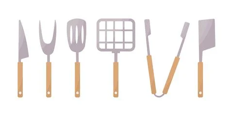 Kitchen tools bbq grill cook elements set Stock Illustration