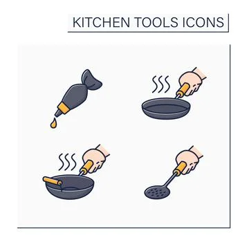 Kitchen tools color icons set Stock Illustration