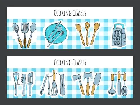 Kitchen tools. Cooking class. Food preparing utensil. Household kitchenware Stock Illustration