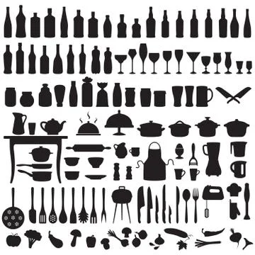 Kitchen tools, cooking icons Stock Illustration