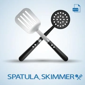 Kitchen Tools Crossed Spatula And Skimmer Isolated On A Background. Vector Stock Illustration