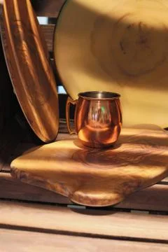 Kitchen tools cup a cup metal tree cook shine dishes beautiful Stock Photos