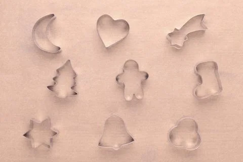 Kitchen tools for gingerbread making on baking paper Stock Photos