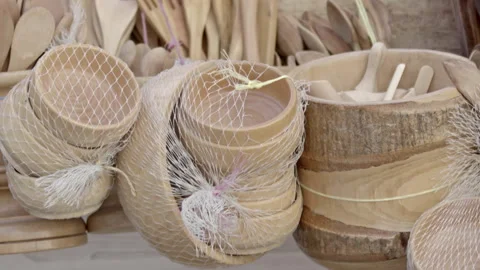 Kitchen Tools Hand Made of Wood Stock Footage 302767893