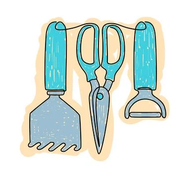 Kitchen tools. Household kitchenware. Utensil for food preparation. Cooking Stock Illustration