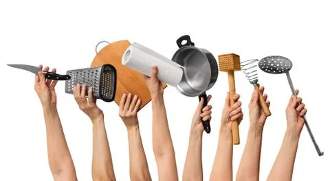 Kitchen tools in human hands Stock Photos