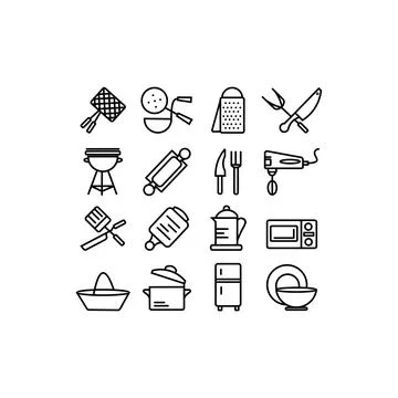 Kitchen tools line icons set Stock Illustration