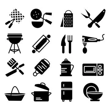 Kitchen tools line icons set Stock Illustration
