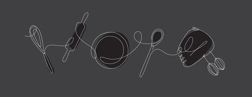 Kitchen tools linear style silhouette black Stock Illustration