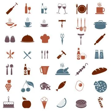 Kitchen tools or equipment icon set. Food, drink and cooking symbols. Stockillustratie