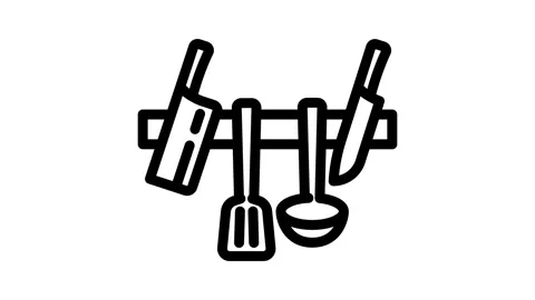 Kitchen tools restaurant chef line icon animation Video stock 326754330