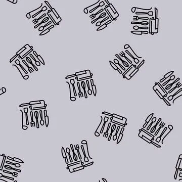 Kitchen tools restaurant chef line seamless pattern Illustrazione stock