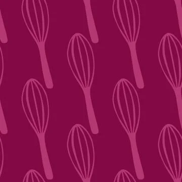 Kitchen tools seamless pattern with doodle corolla elements. Dark pink palett Stock Illustration